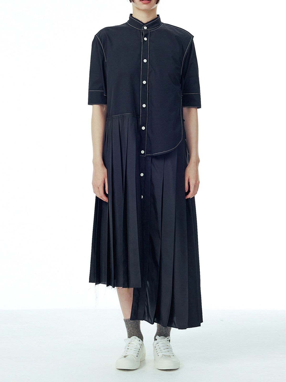 래코드(RECODE) Shirts Detail Pleats Long Dress _RQDAS23547BKX