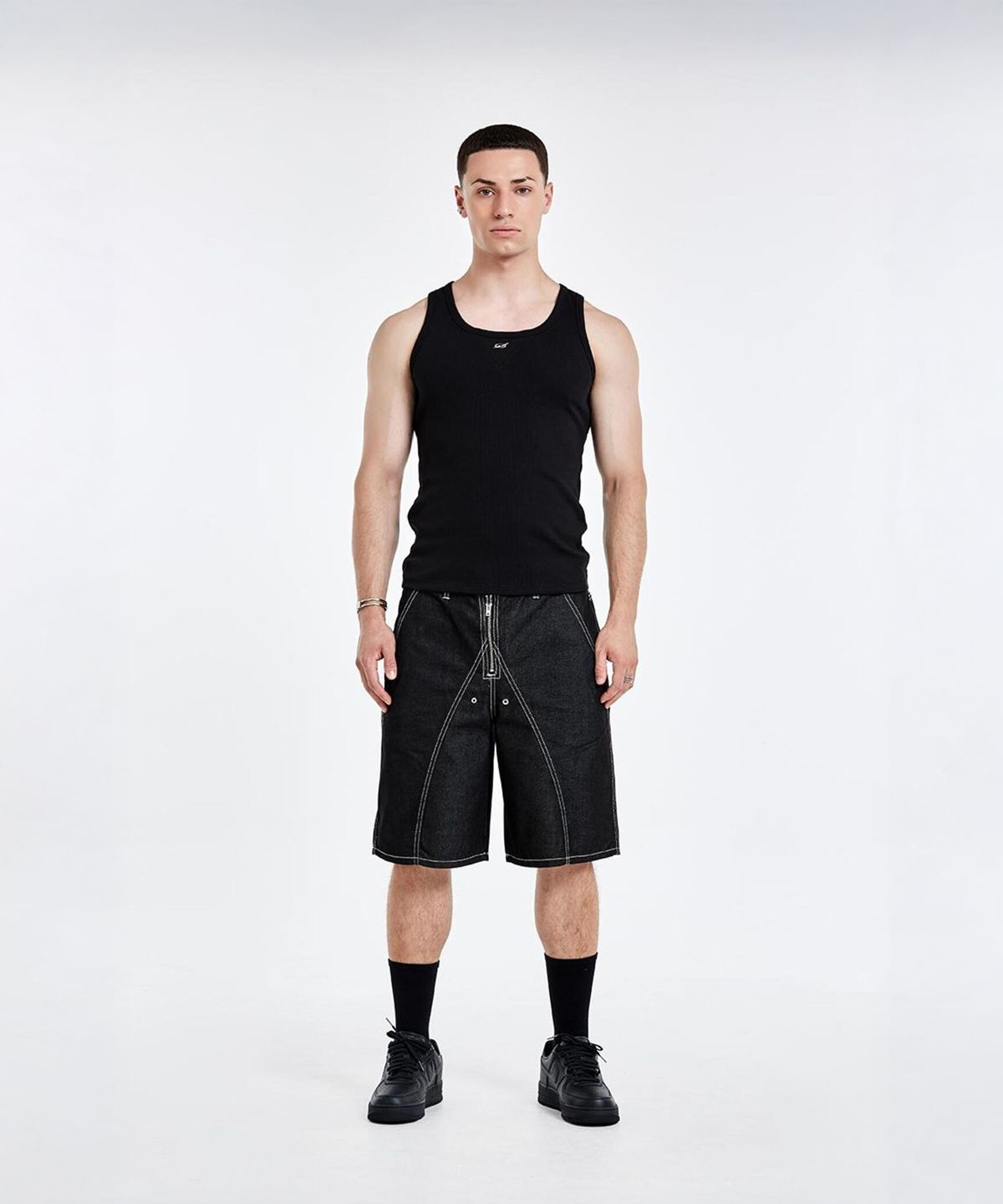 51퍼센트(51PERCENT) Tunnel lining short pants Denim - Black