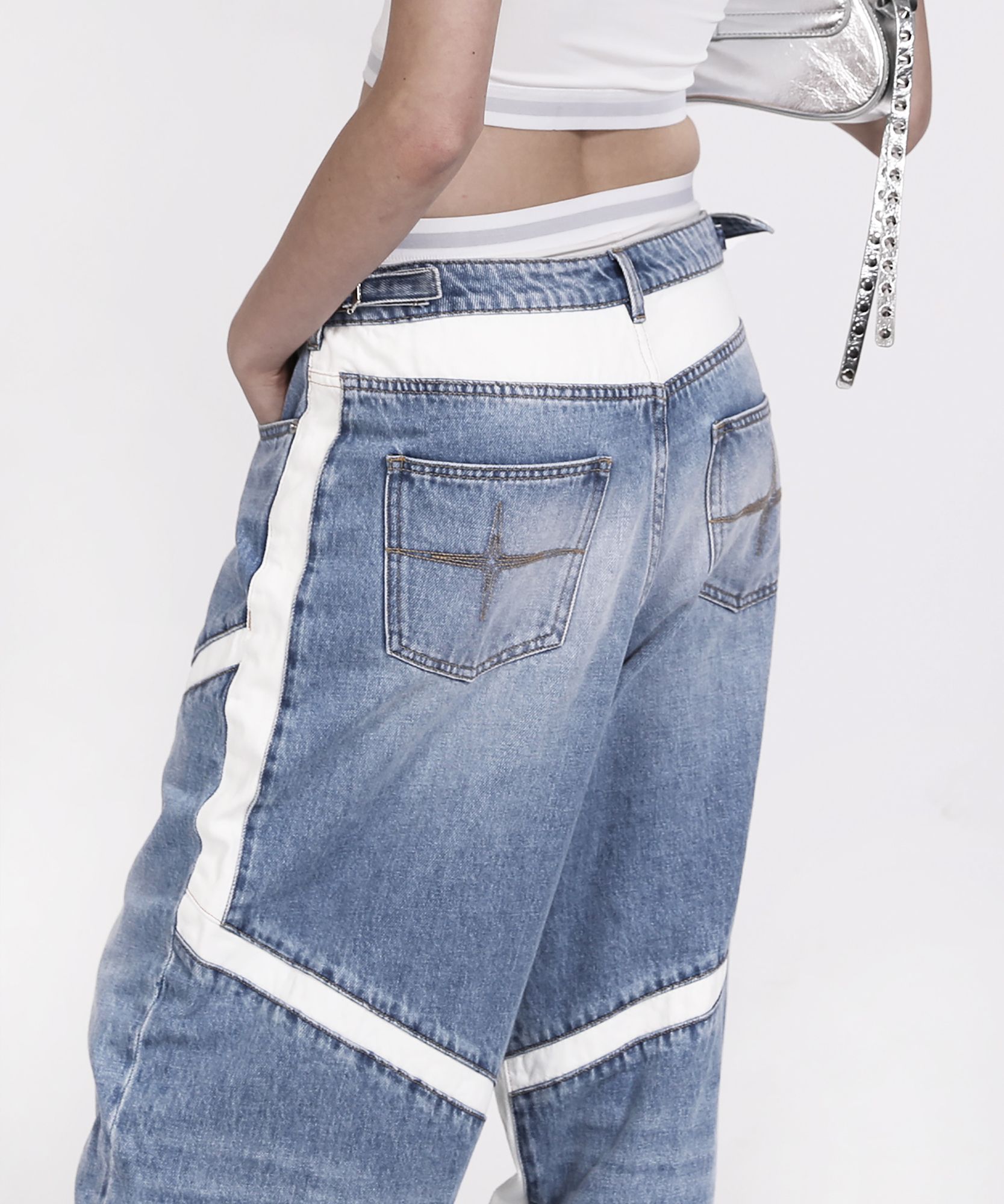 BADBLOOD ■ Line Panel Denim Pants Large Fit デニム MUSINSA | BADBLOOD Line Panel Denim Pants Large Fit - Blue/White