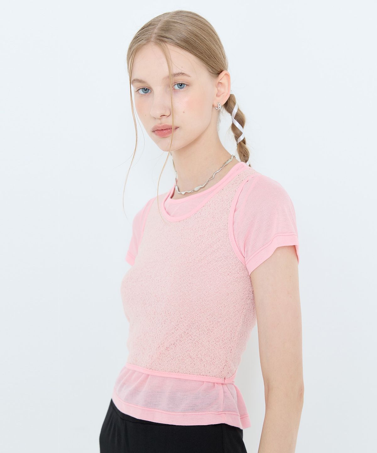라티젠(LARTIGENT) L4 RIBBON LAYERD T-SHIRT(PINK)