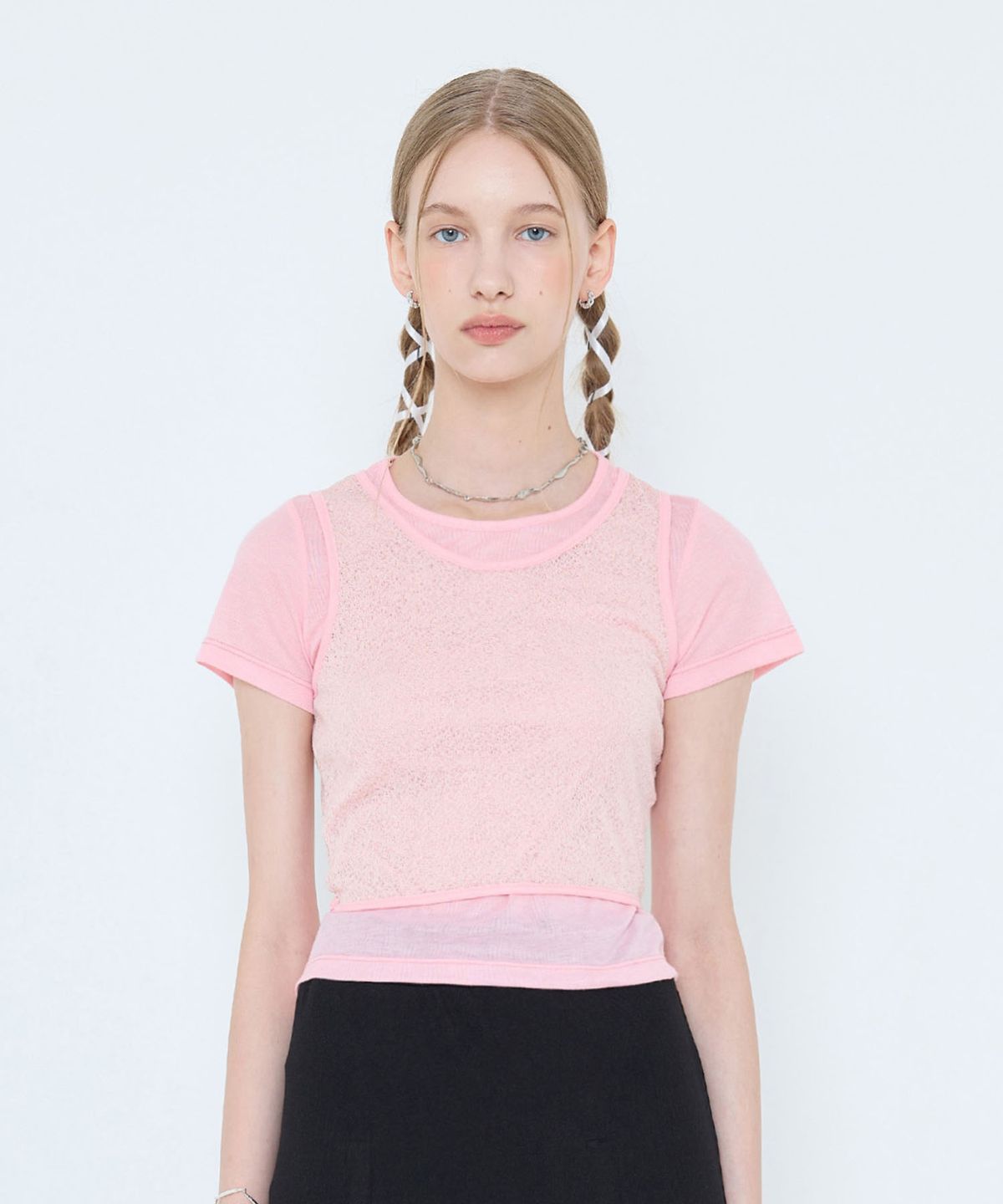 라티젠(LARTIGENT) L4 RIBBON LAYERD T-SHIRT(PINK)