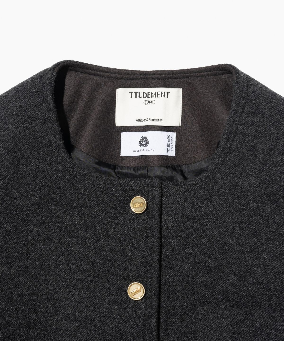 튜드먼트(TTUDEMENT) WOOL TWEED HALF JACKET CHARCOAL