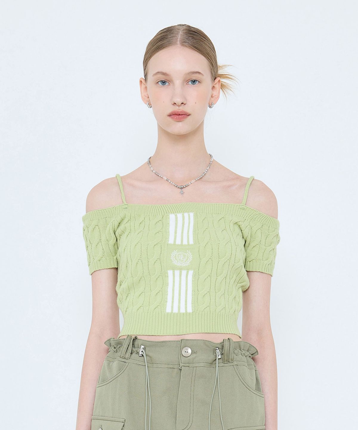 라티젠(LARTIGENT) L4 CABLE OFFSHOULDER KNIT(GREEN)
