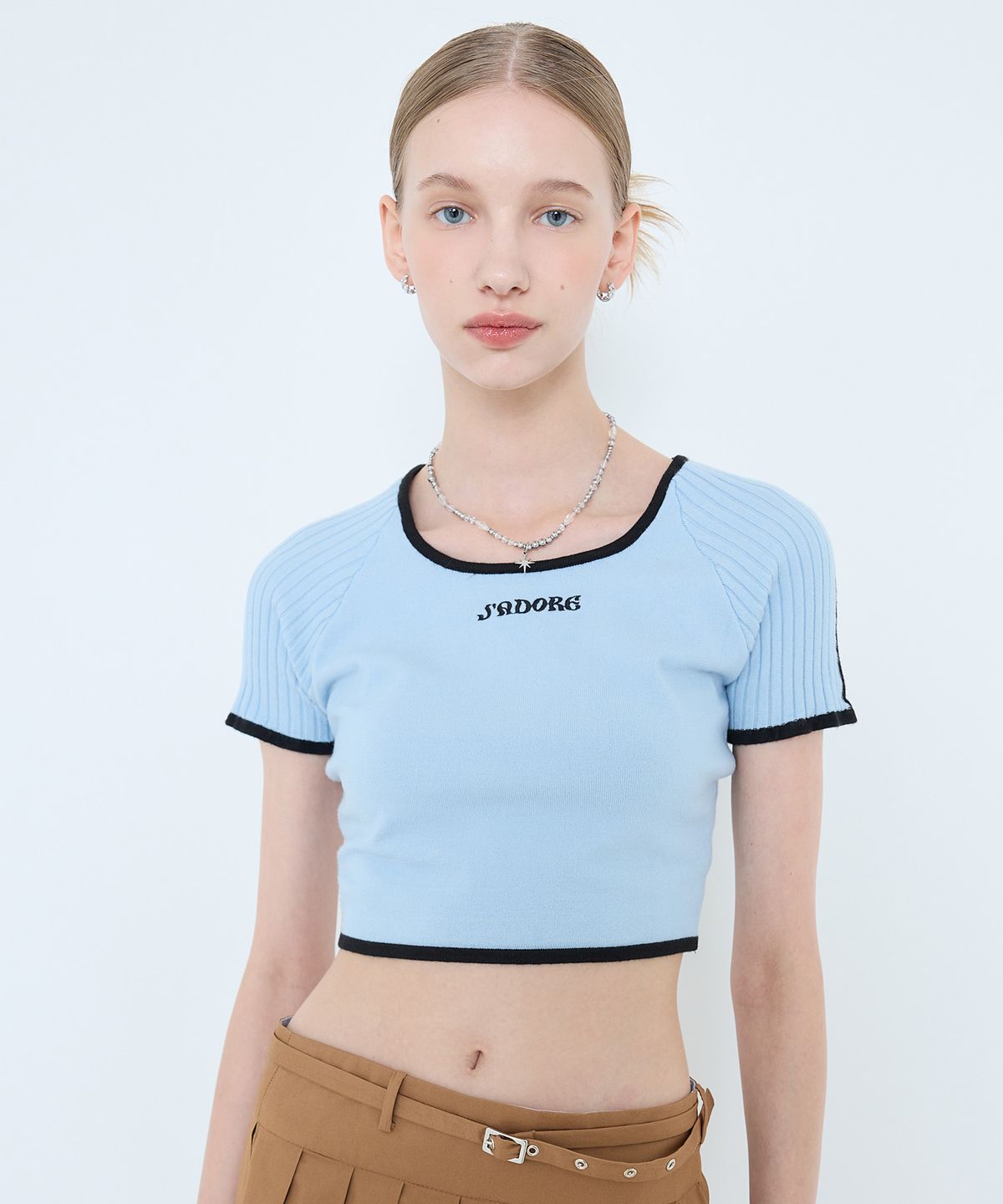 라티젠(LARTIGENT) L4 LINE CROP KNIT(SKY BLUE)