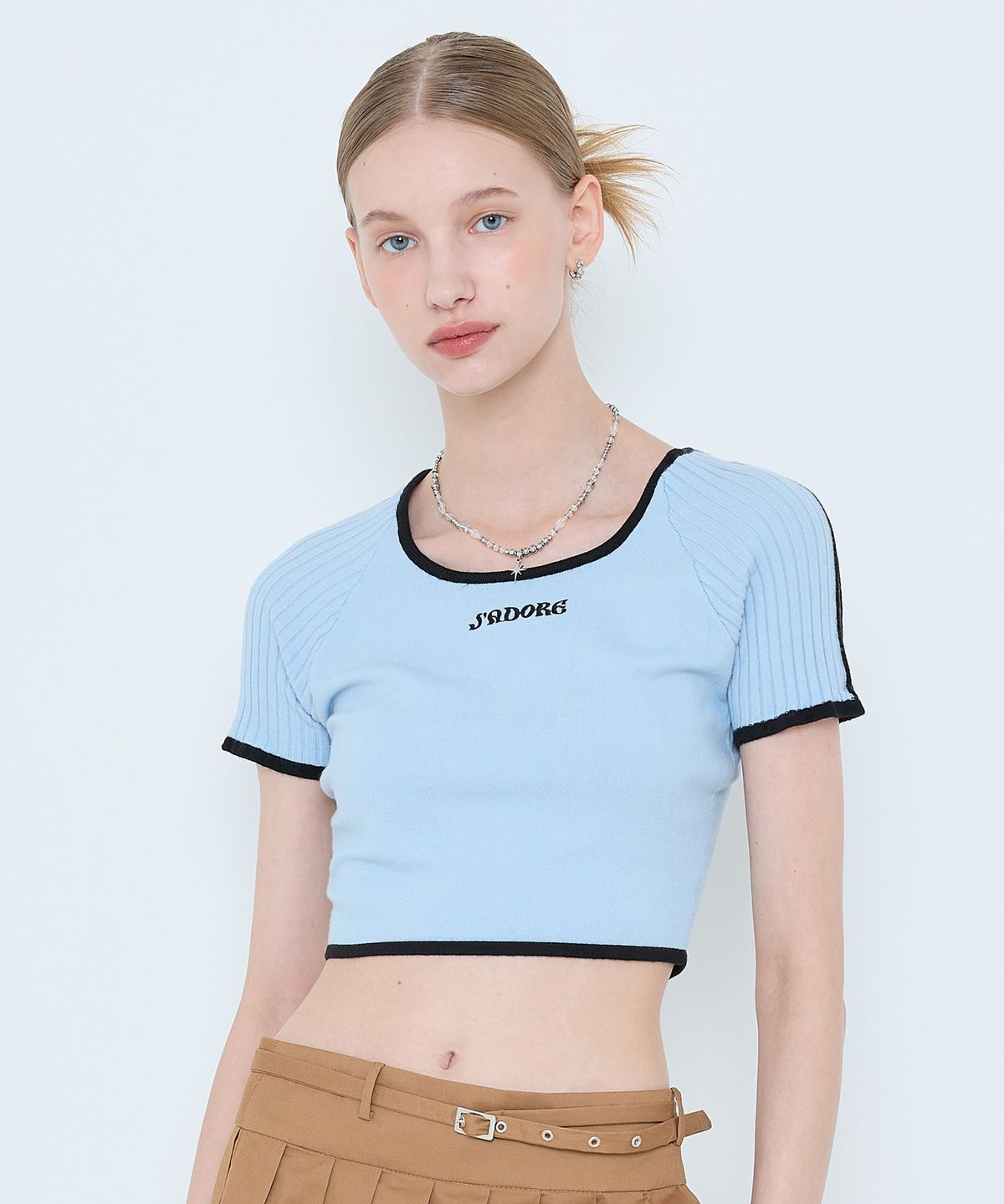 라티젠(LARTIGENT) L4 LINE CROP KNIT(SKY BLUE)