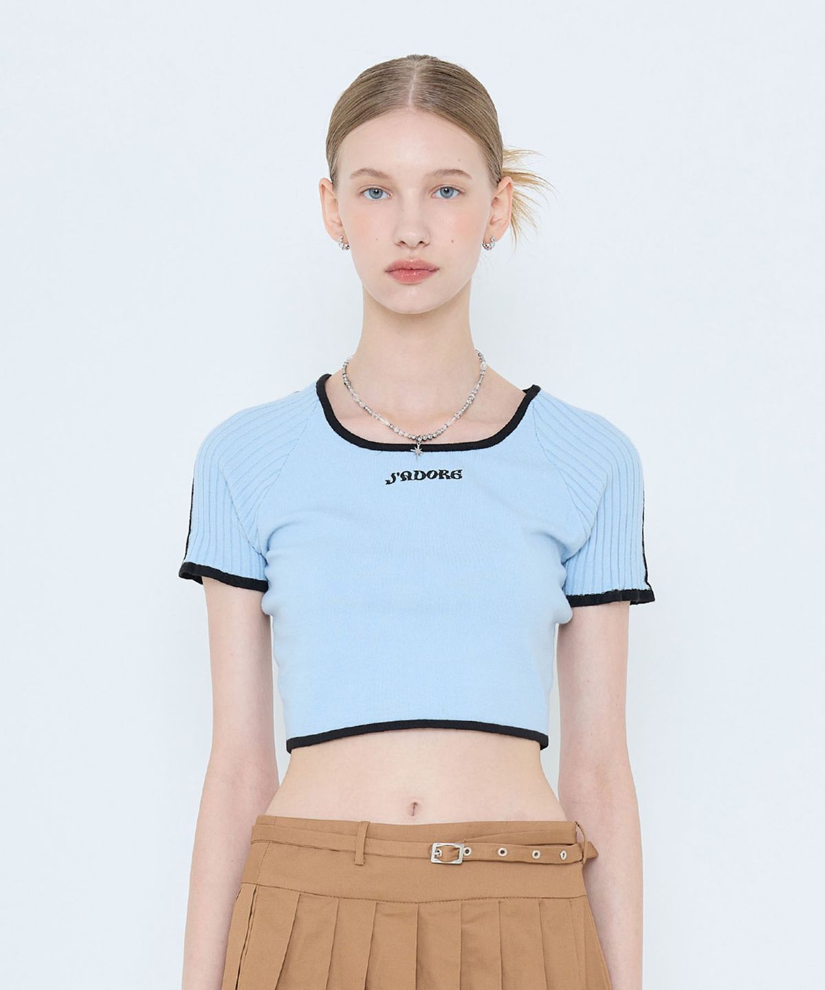 라티젠(LARTIGENT) L4 LINE CROP KNIT(SKY BLUE)