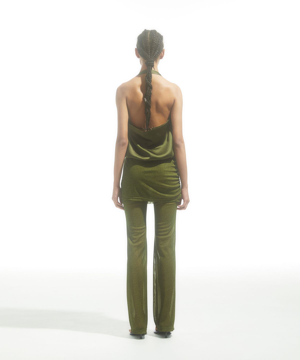 드레(DRAE) WRAP-FRONT DRAPED-SATIN TOP_KHAKI