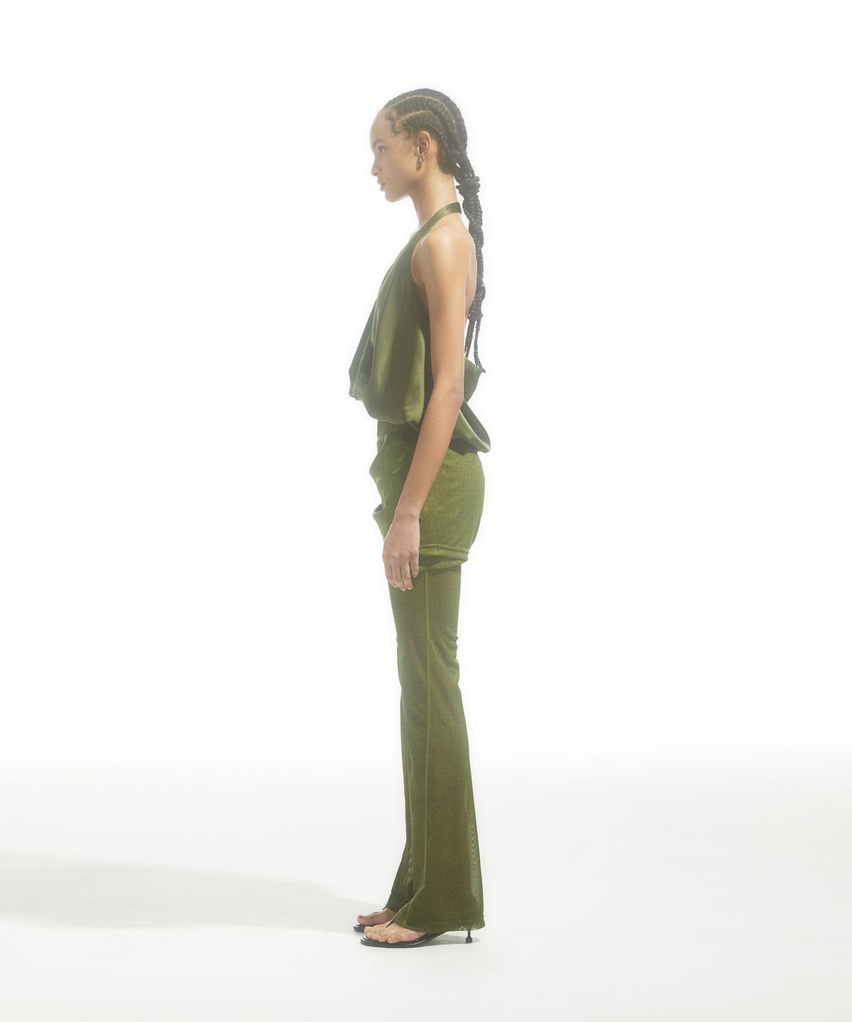 드레(DRAE) WRAP-FRONT DRAPED-SATIN TOP_KHAKI