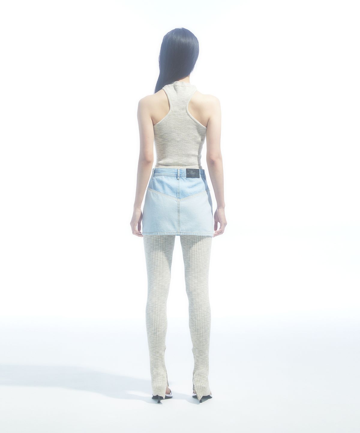 드레(DRAE) DISTRESSED MICRO DENIM SKIRT_SKY BLUE