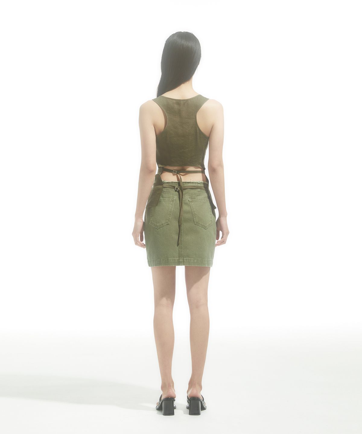 드레(DRAE) COTTON OUT ZIP-FLY SKIRT_KHAKI