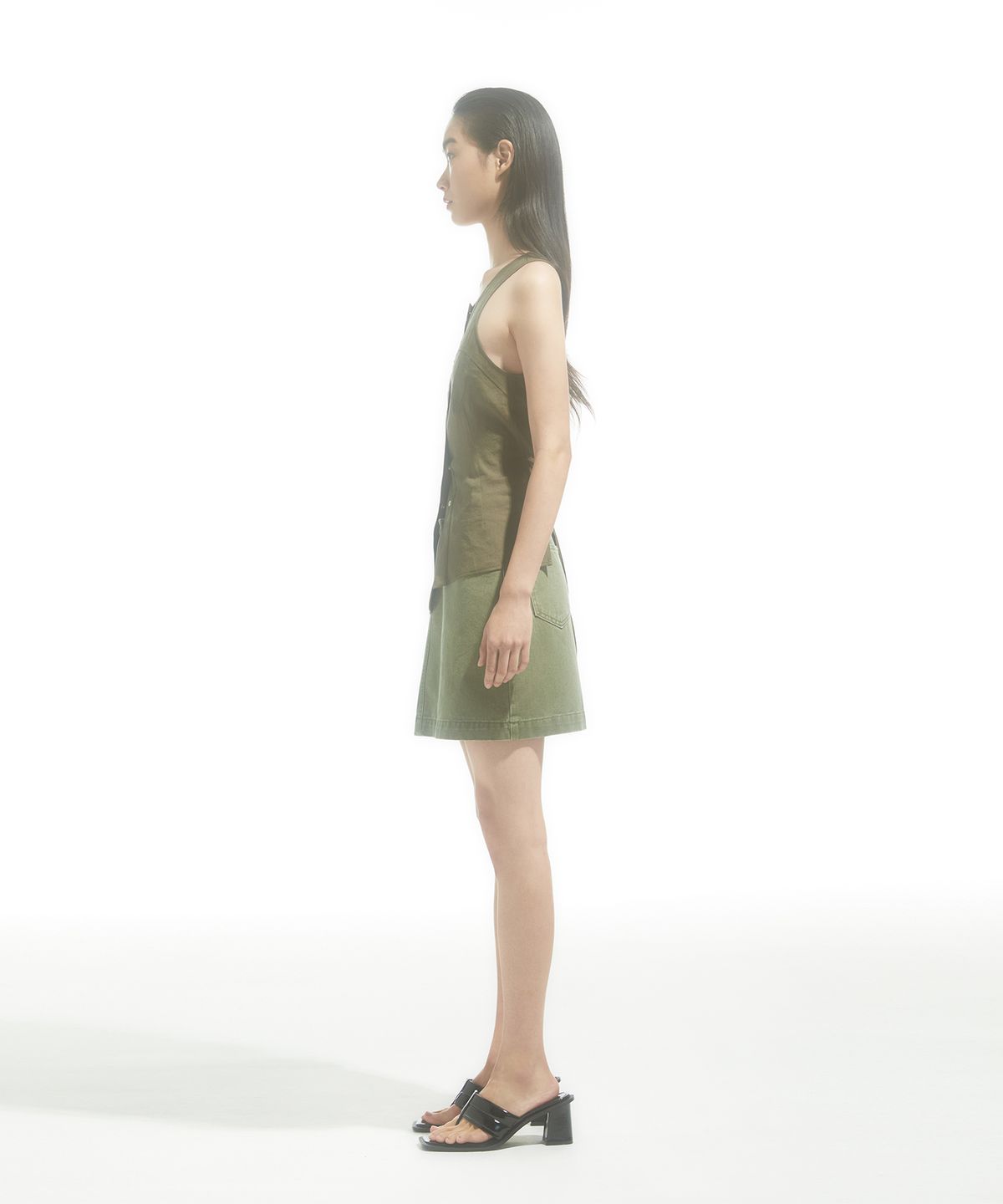드레(DRAE) COTTON OUT ZIP-FLY SKIRT_KHAKI