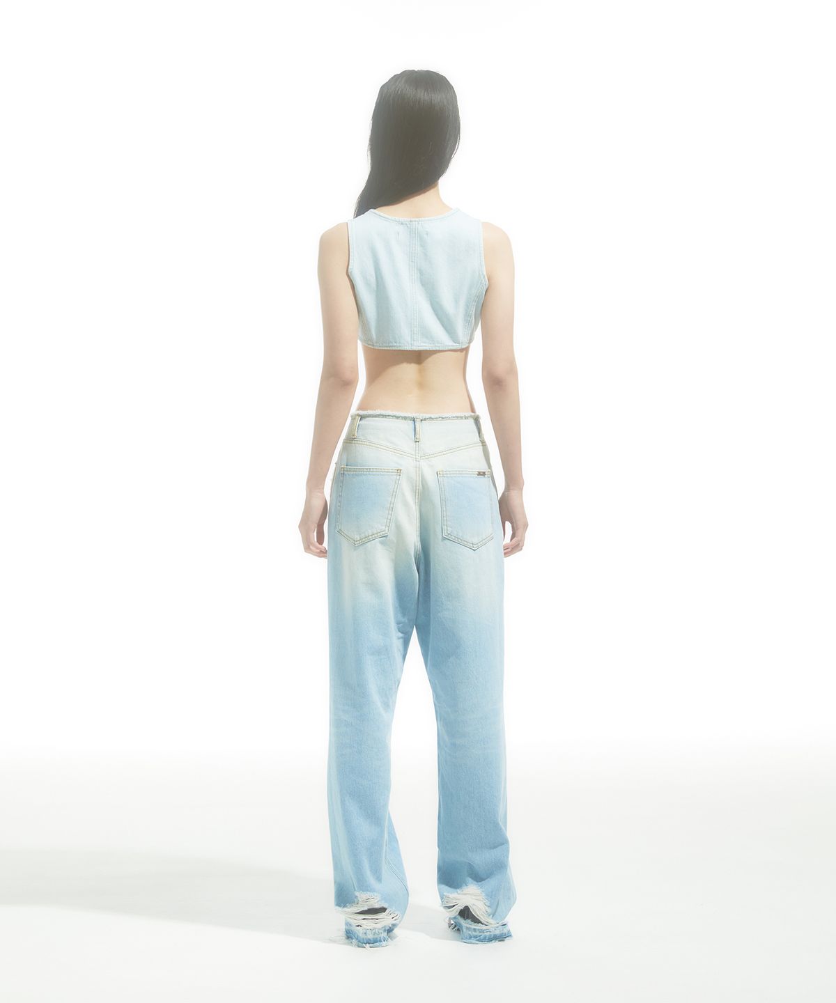 드레(DRAE) BUCKLED DENIM VEST_LIGHT BLUE
