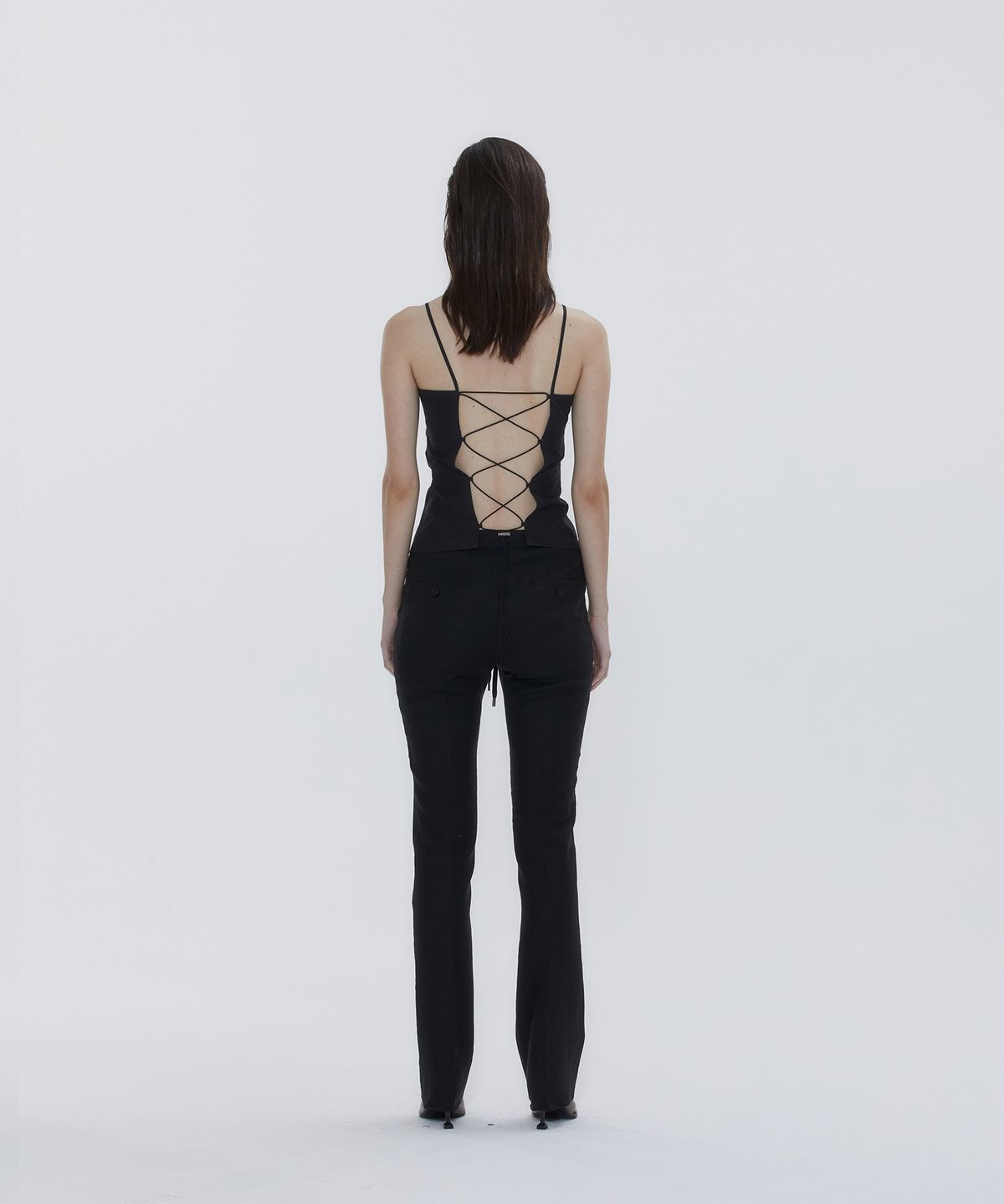 드레(DRAE) LINEN-BLEND SKINNY LEG PANTS_BLACK