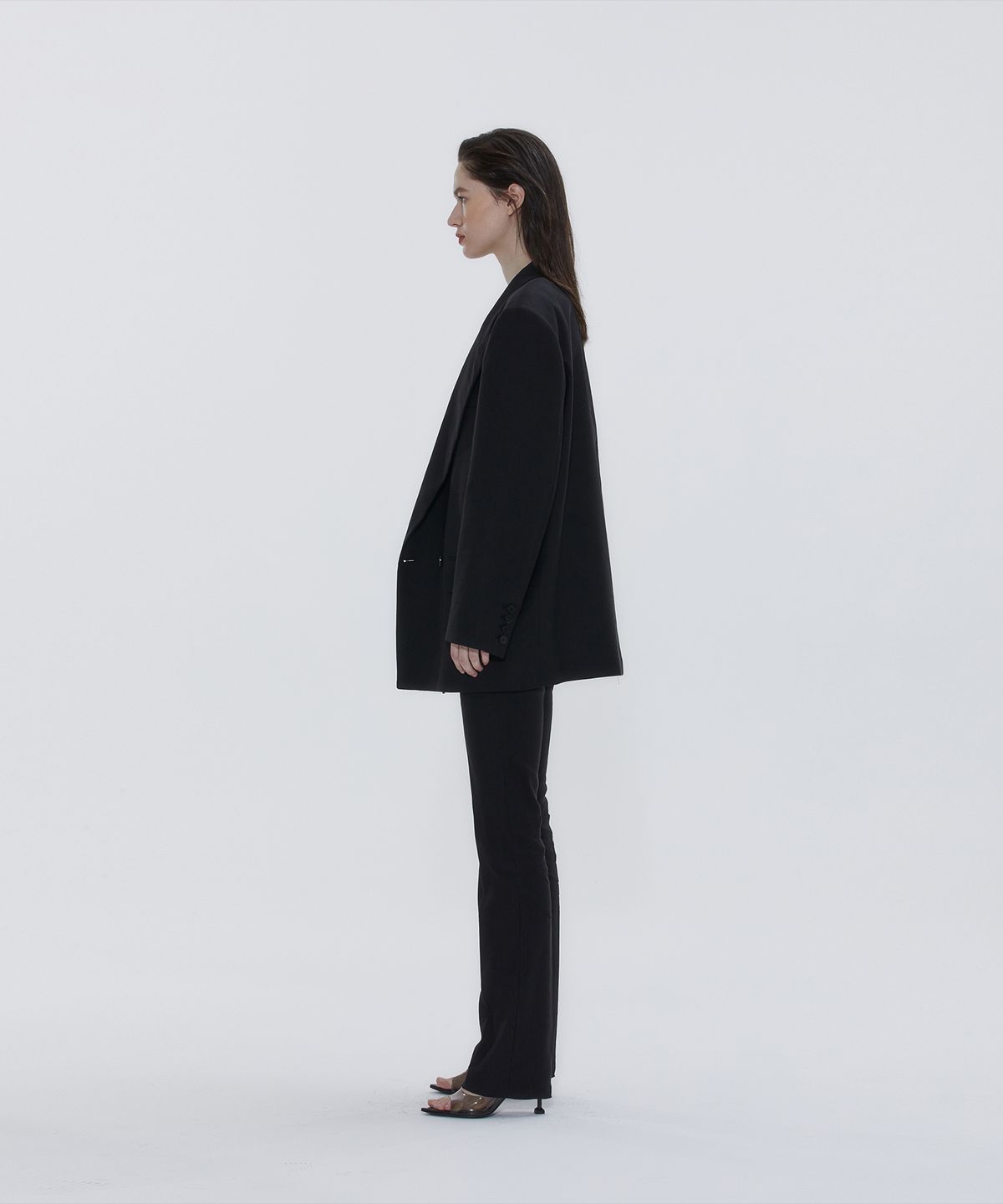 드레(DRAE) DOUBLE BREASTED LINEN-BLEND SUIT JACKET_BLACK