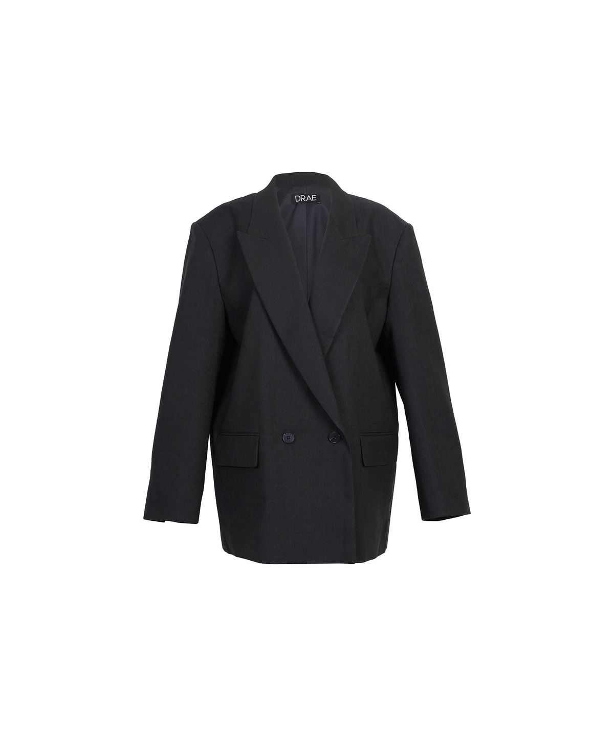 드레(DRAE) DOUBLE BREASTED LINEN-BLEND SUIT JACKET_BLACK