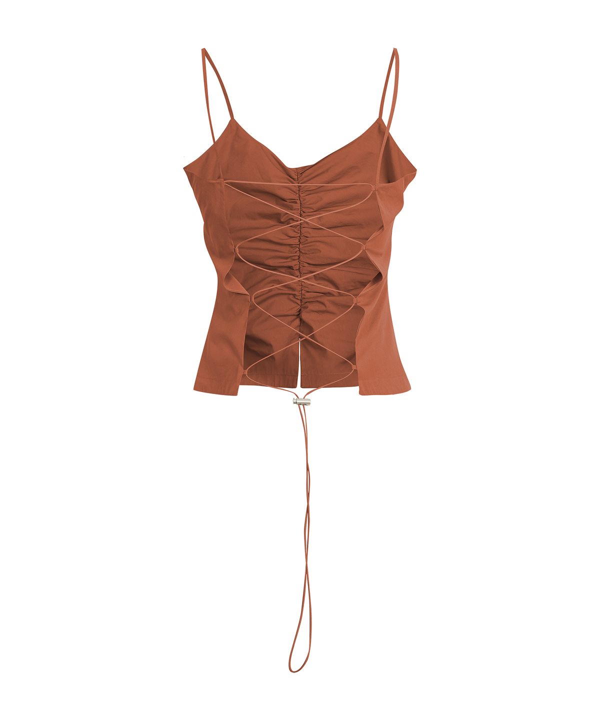 드레(DRAE) SHIRRING BACKLESS CAMISOLE TOP_ORANGE