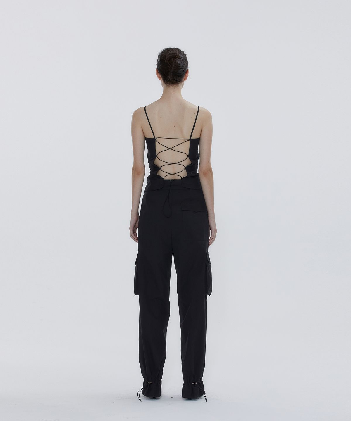 드레(DRAE) PLEATED COTTON-BLEND CARGO PANTS_BLACK