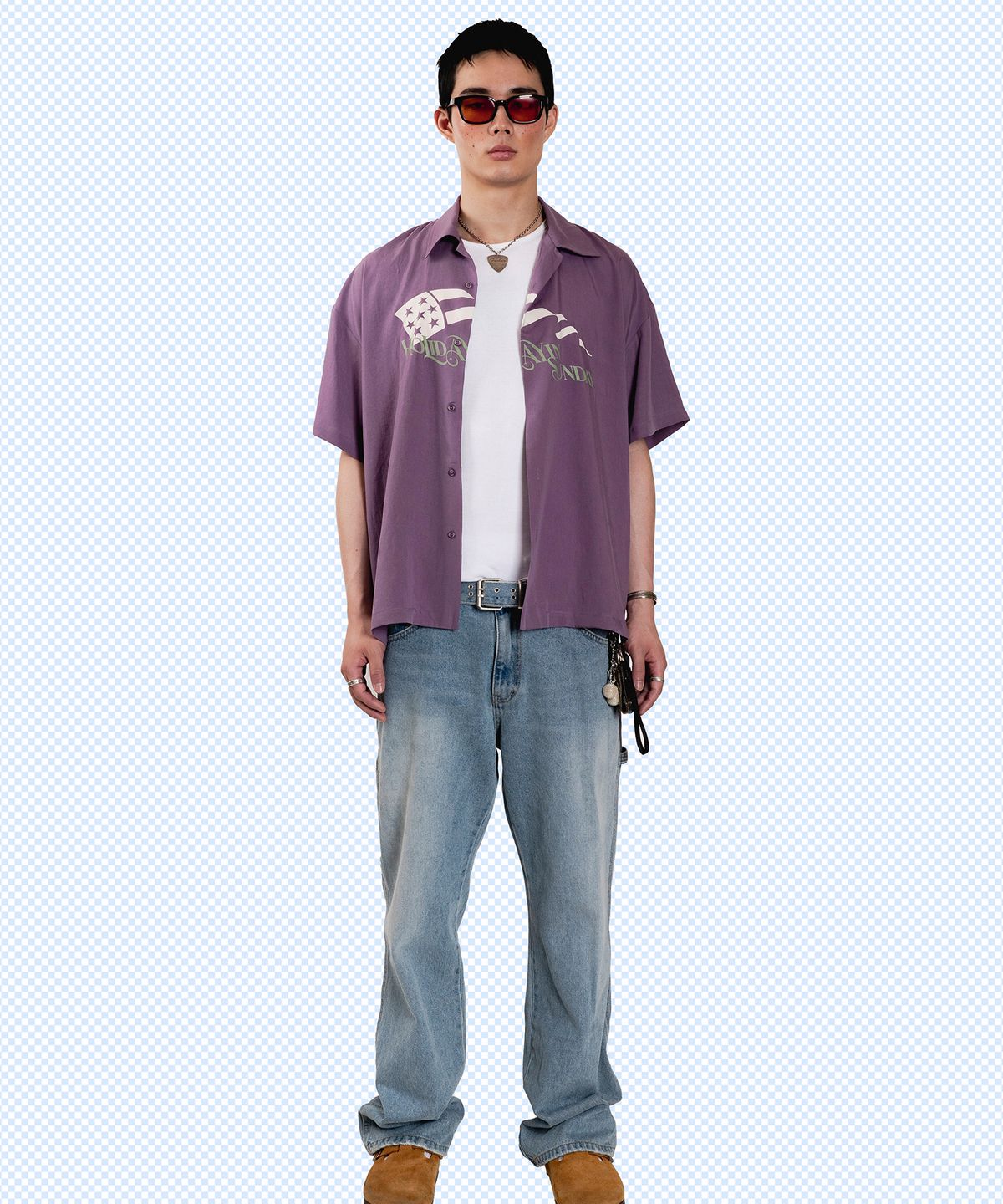 선데이후르츠마켓(SUNDAY FRUIT MARKET) HOLIDAY FLAG SHIRT PURPLE