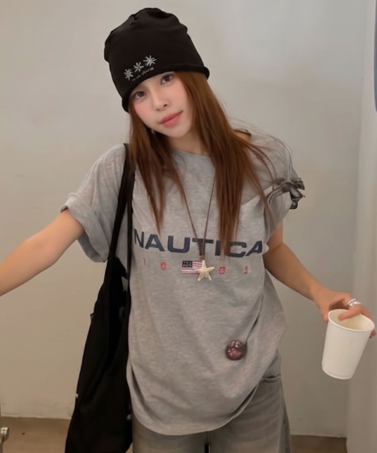 노티카(NAUTICA) 83플래그 로고 티셔츠(멜란지그레이) NTS4786MGZ