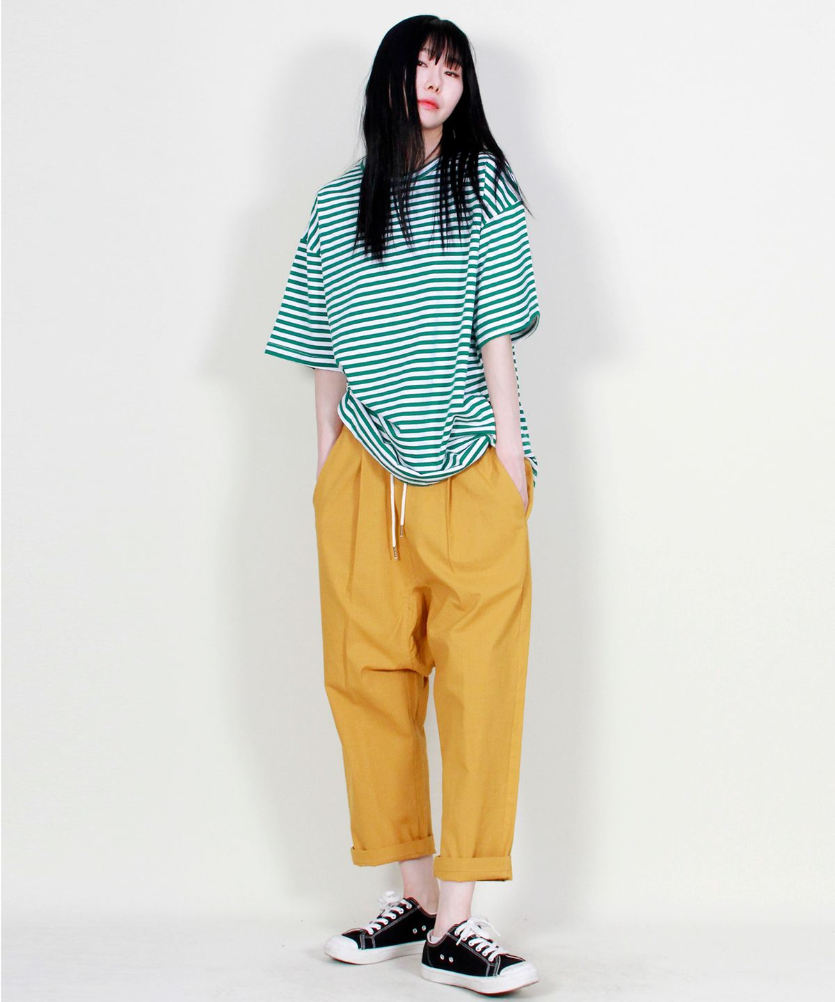 드마크(DEMARC) 린넨 솔리드 리얼배기 팬츠 머스타드