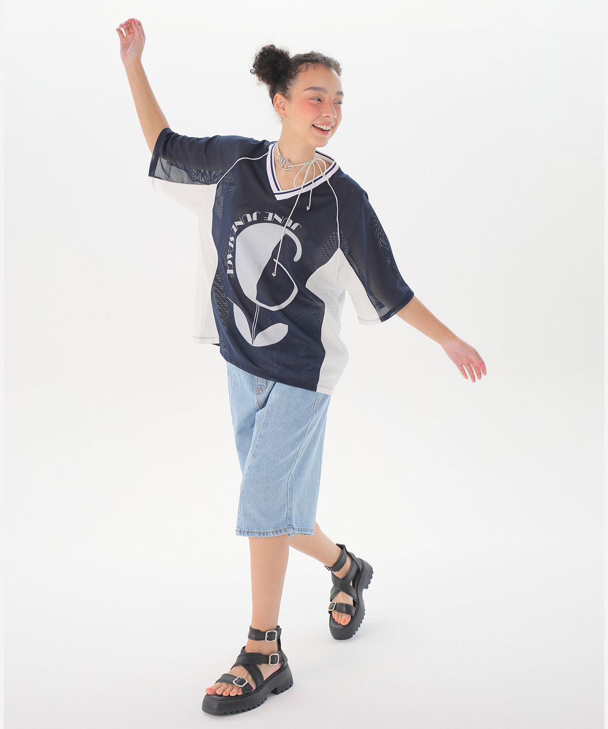 준준스페이스(JUNEJUNE SPACE) Uniform Boxy T-shirts_Navy