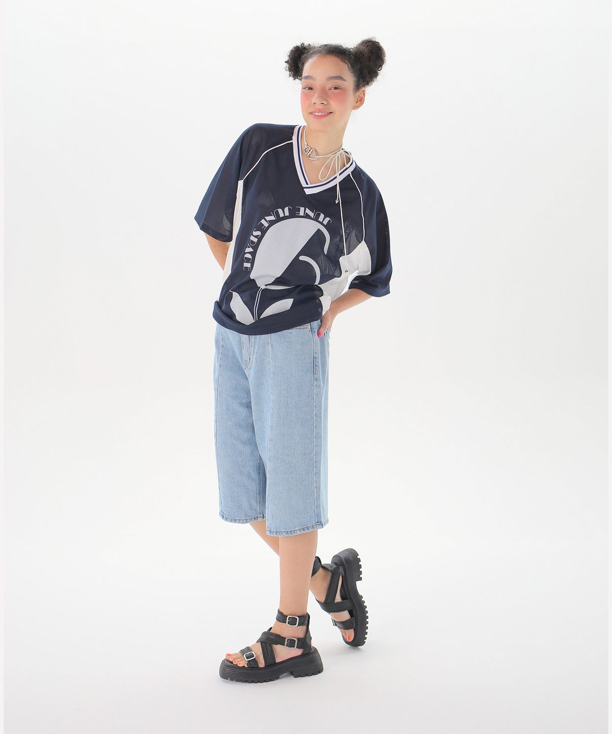 준준스페이스(JUNEJUNE SPACE) Uniform Boxy T-shirts_Navy