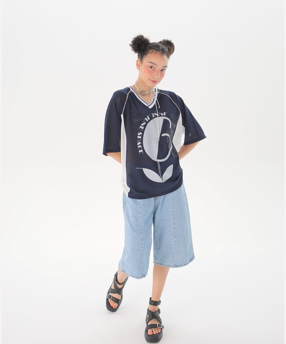 준준스페이스(JUNEJUNE SPACE) Uniform Boxy T-shirts_Navy