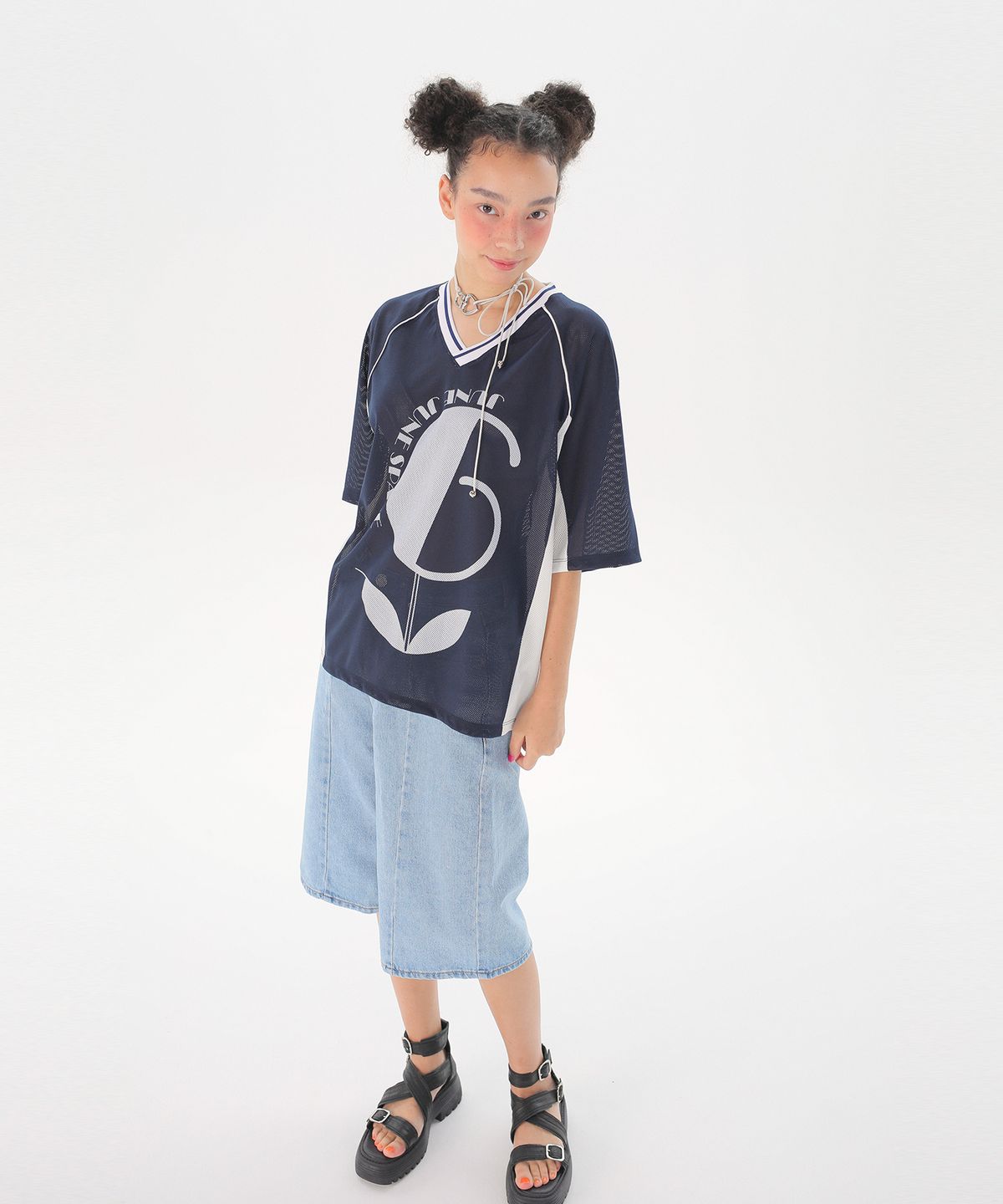 준준스페이스(JUNEJUNE SPACE) Uniform Boxy T-shirts_Navy