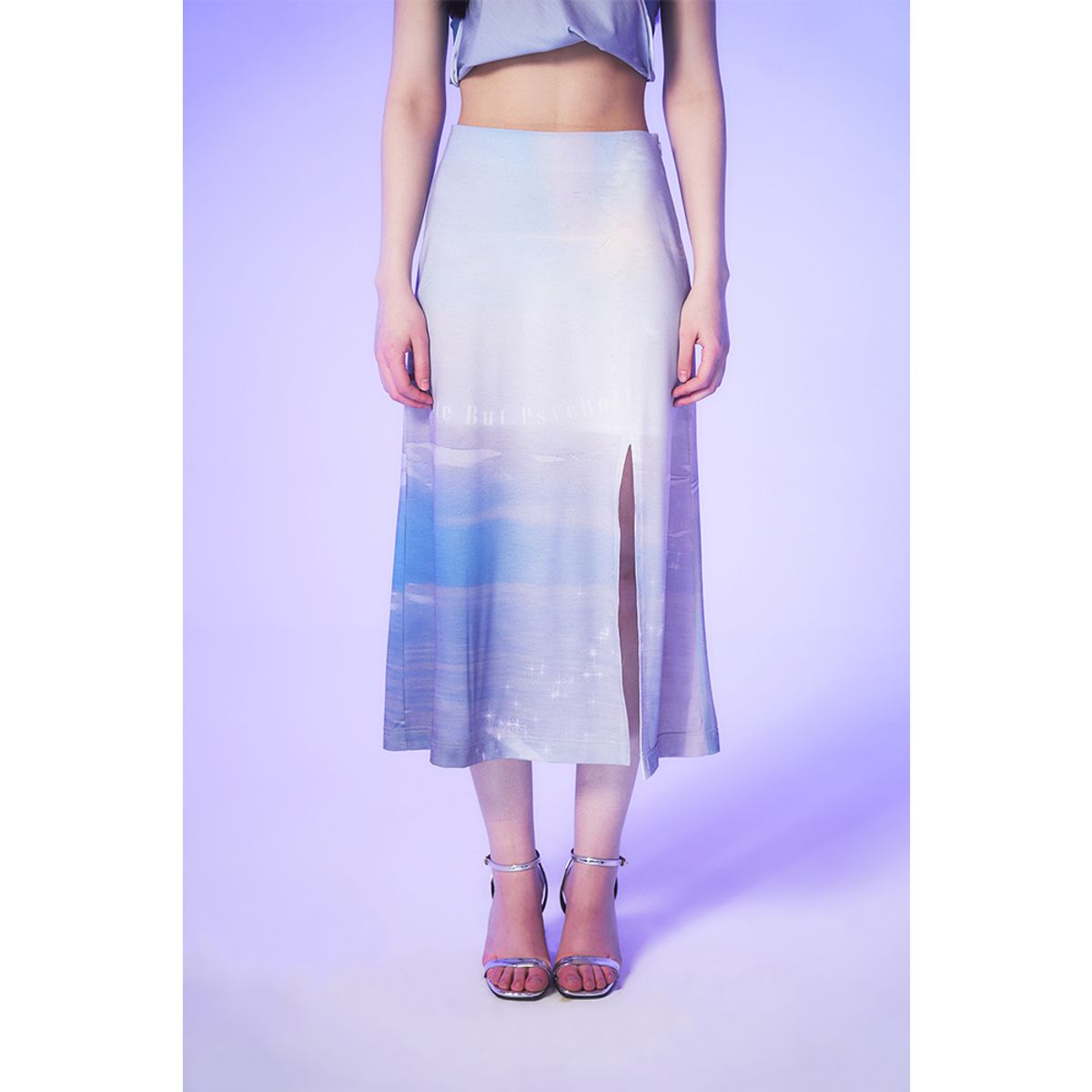 하투(HATU) BEACH PRINTING SLIT MIDI SKIRT PURPLE
