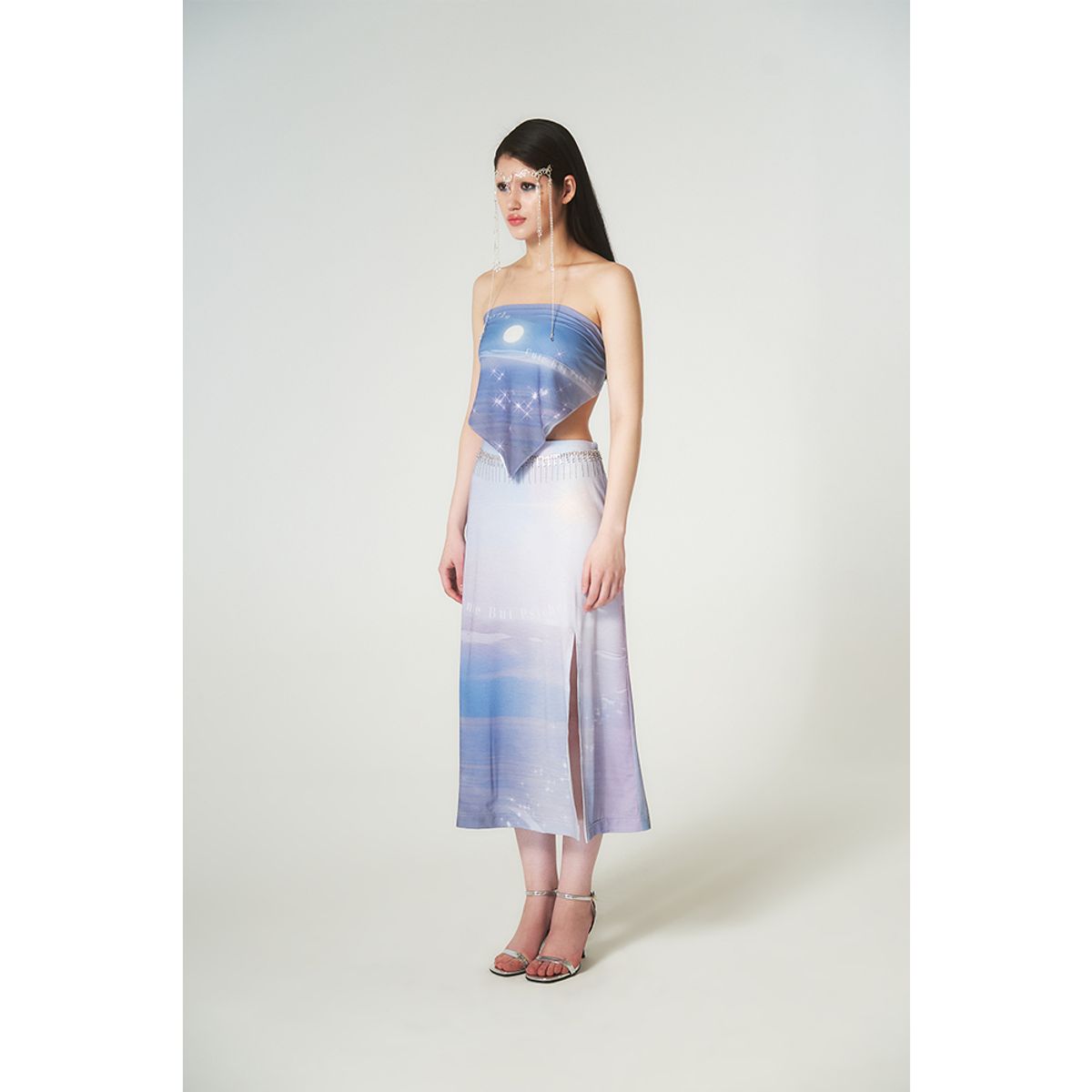 하투(HATU) BEACH PRINTING SLIT MIDI SKIRT PURPLE