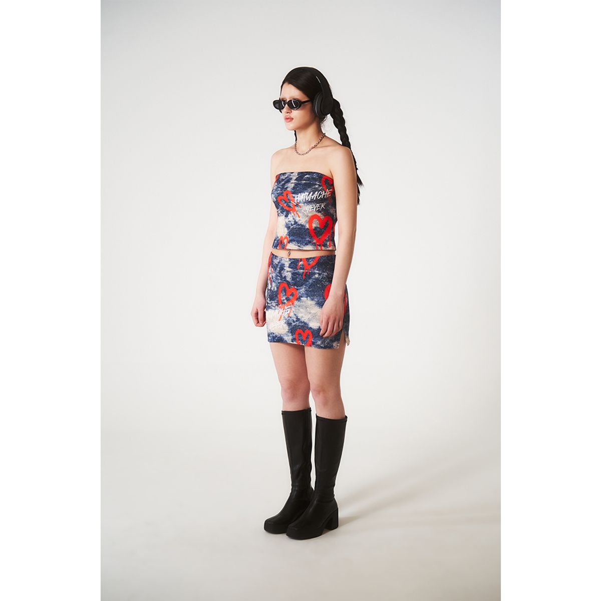 하투(HATU) HEART DENIM PRINTING TOP NAVY