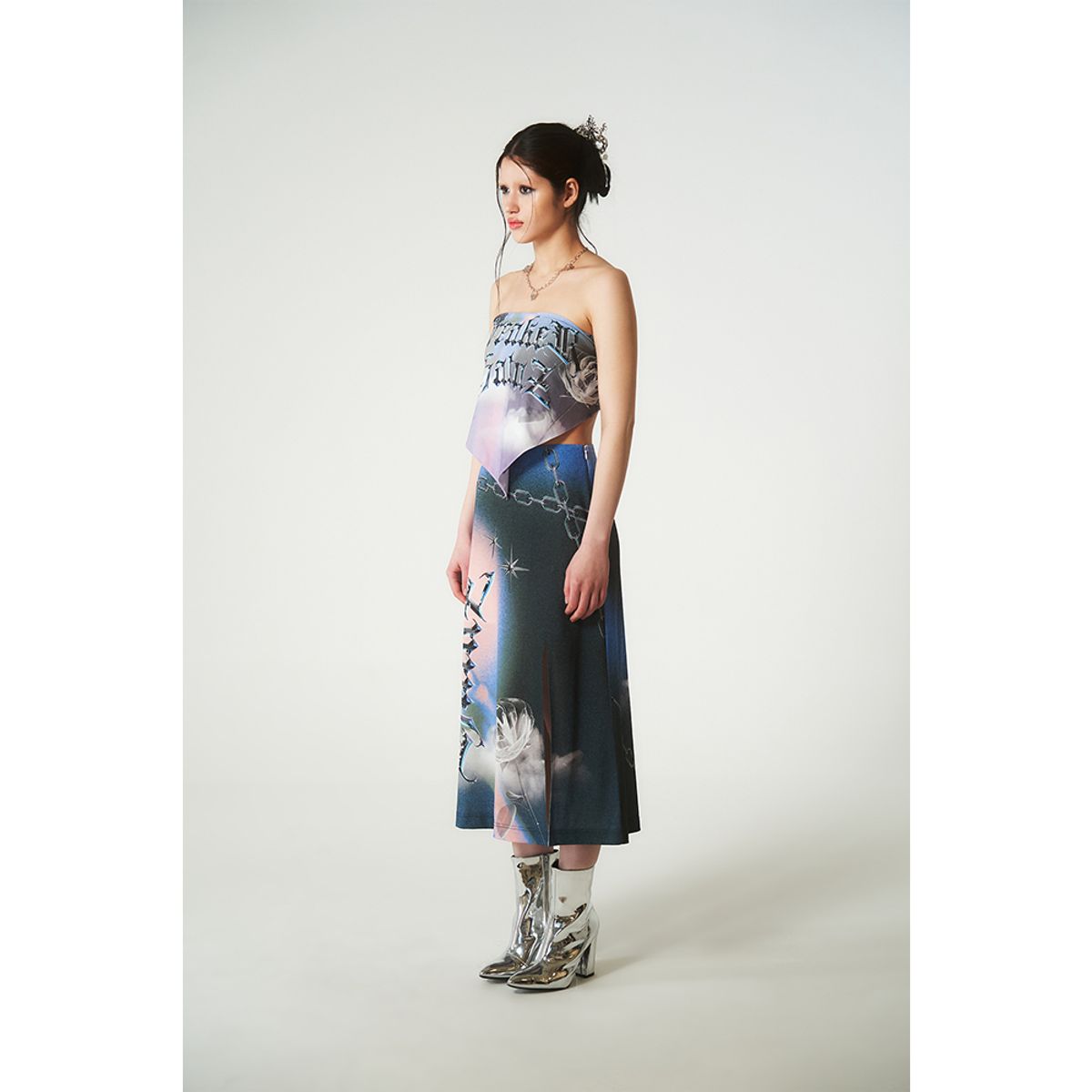 하투(HATU) CHAIN PRINTING SCARF TOP PURPLE