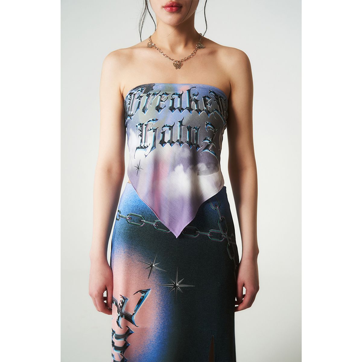 하투(HATU) CHAIN PRINTING SCARF TOP PURPLE