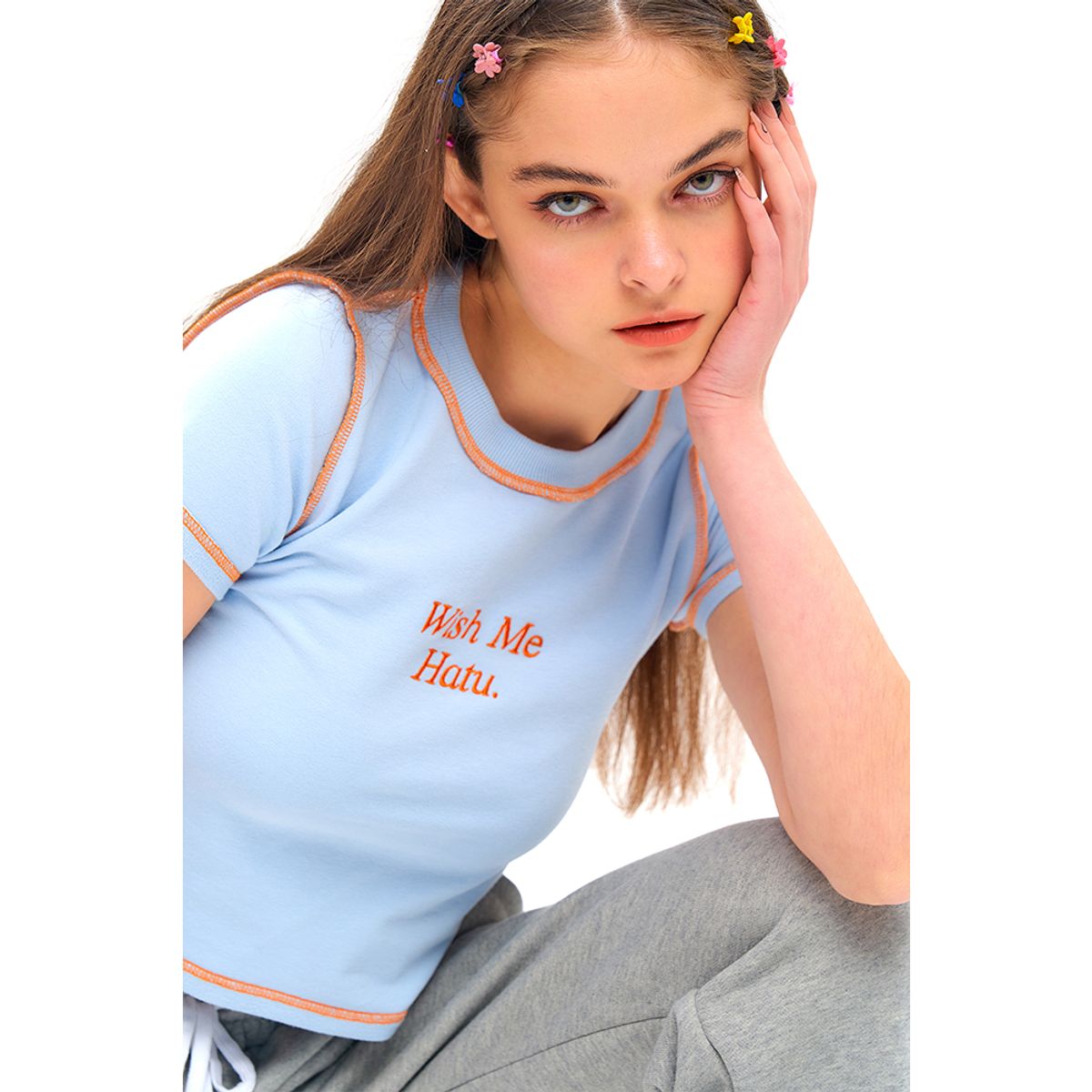 하투(HATU) WISH ME HATU CROPPED TEE SKY BLUE