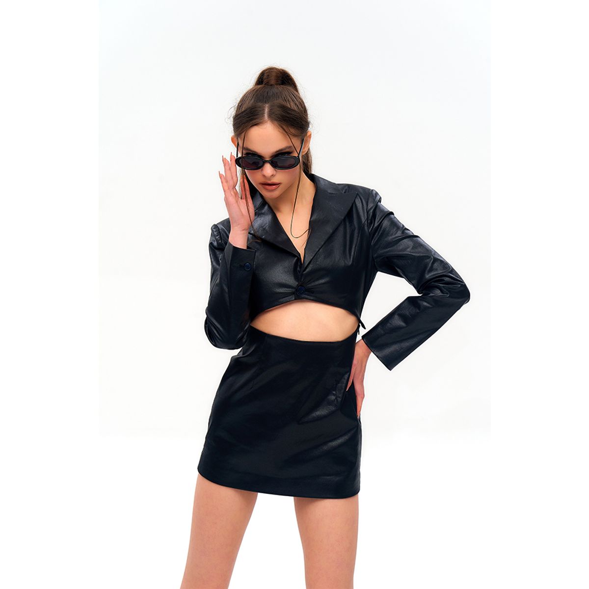 하투(HATU) VEGAN LEATHER JACKET DRESS BLACK