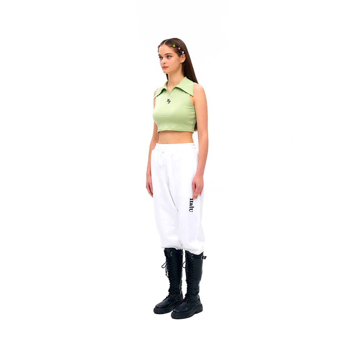 하투(HATU) CROPPED HT LOGO COLLAR TOP GREEN