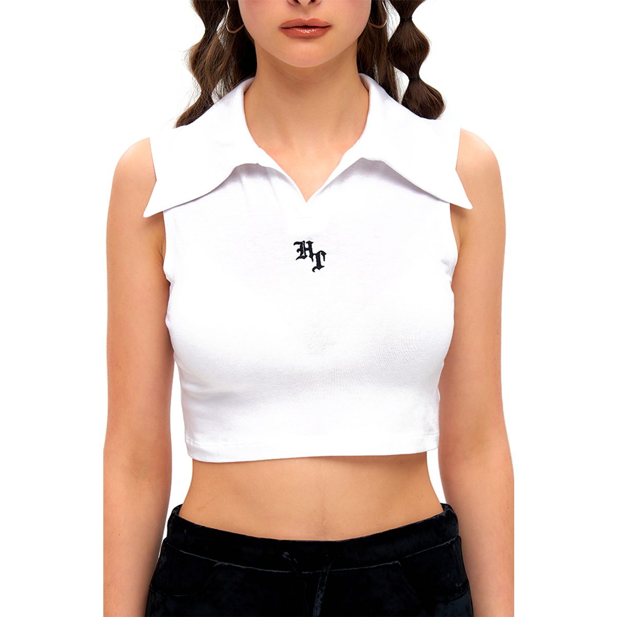하투(HATU) CROPPED HT LOGO COLLAR TOP WHITE