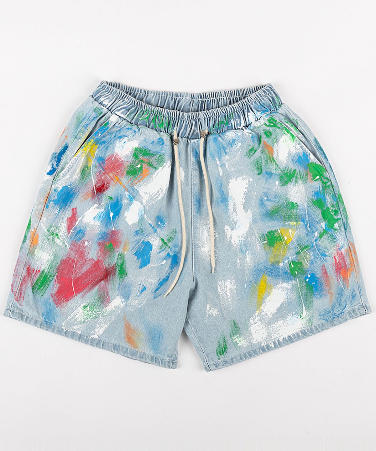 스트라이크(STRIKE) Graffiti Art Wash Waist Banding Denim Shorts (RELAX)