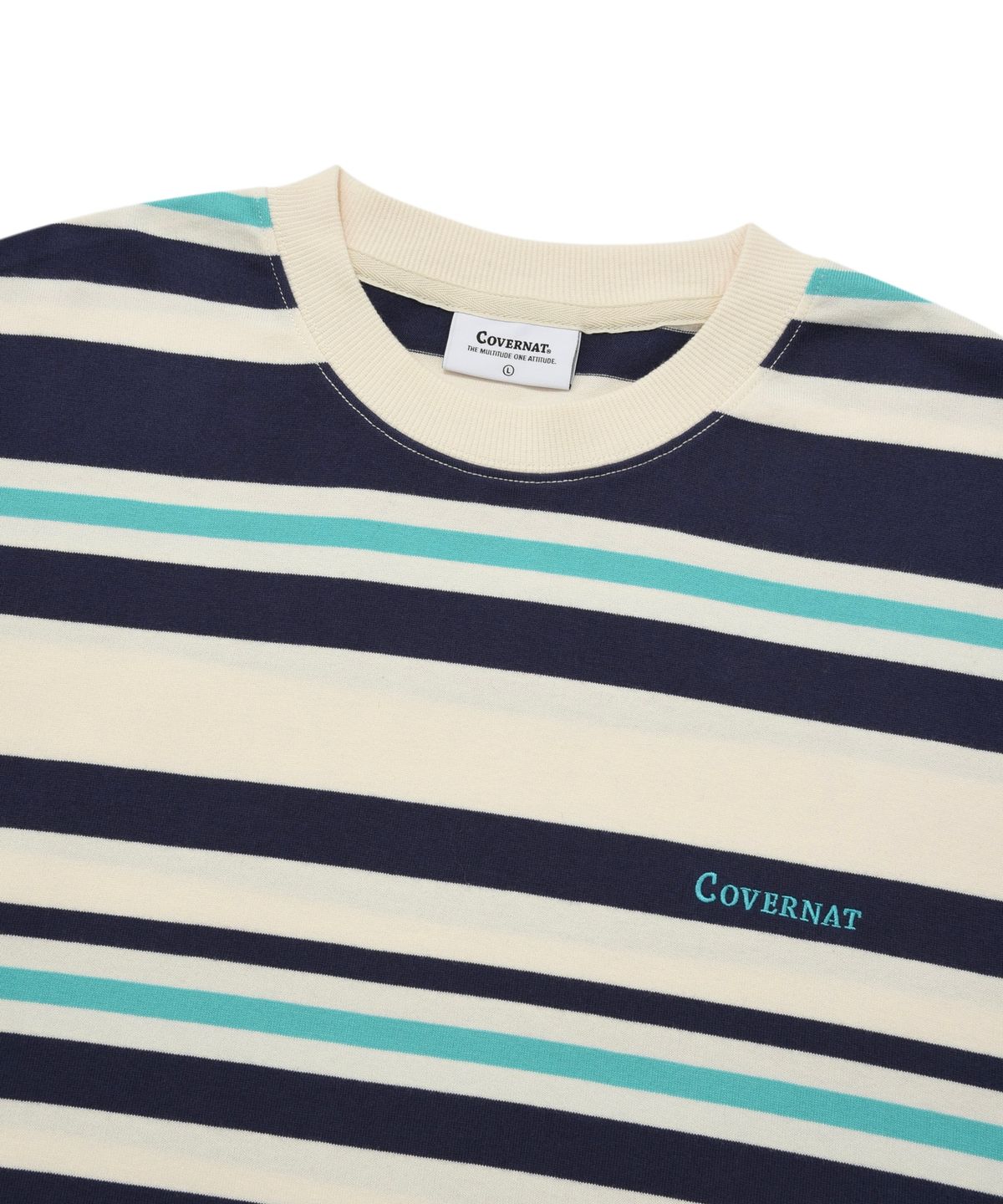 커버낫(COVERNAT) 핫 썸머 멀티 스트라이프 티셔츠 블루