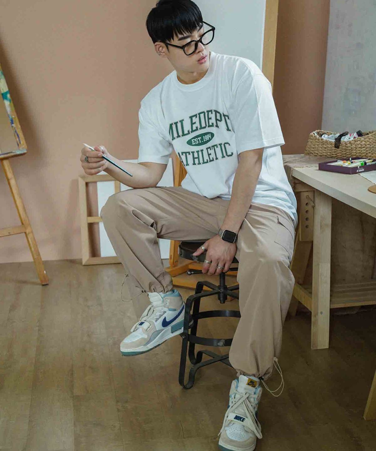 더마일(THEMILE) MILE DEPT. GARMENTS CREW [WHITE/GREEN]