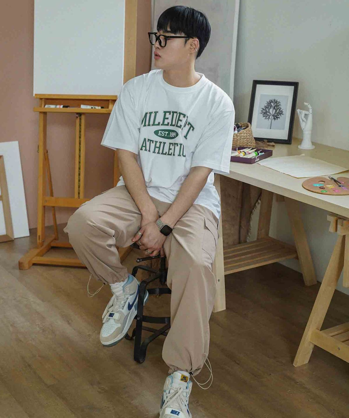 더마일(THEMILE) MILE DEPT. GARMENTS CREW [WHITE/GREEN]