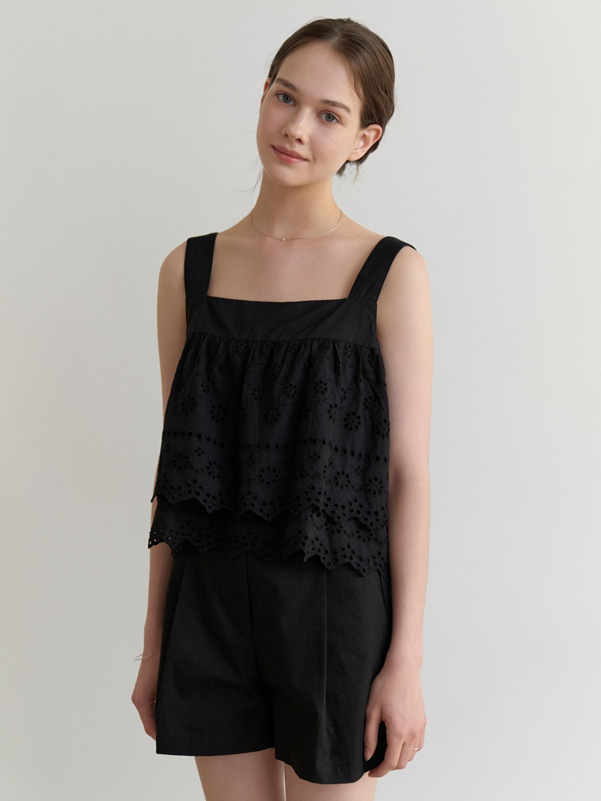 리엘(RE L) Trimming lace blouse (black)
