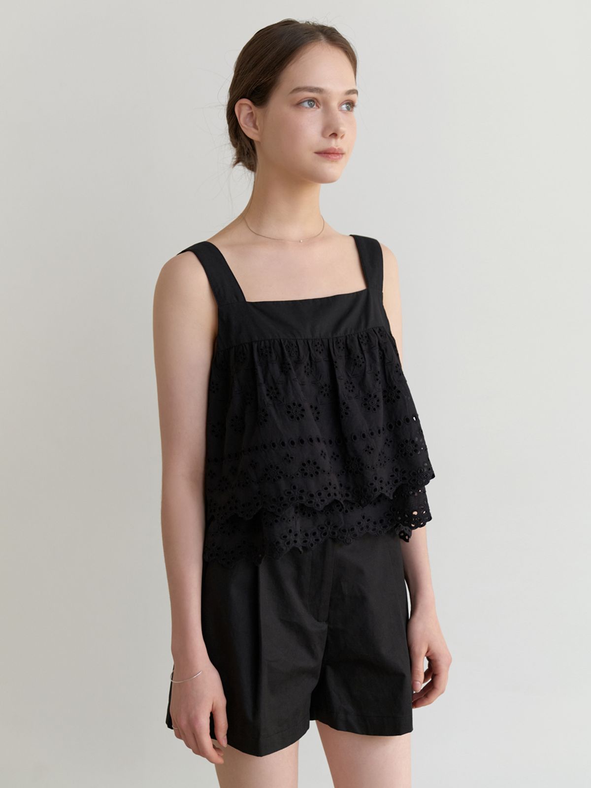 리엘(RE L) Trimming lace blouse (black)