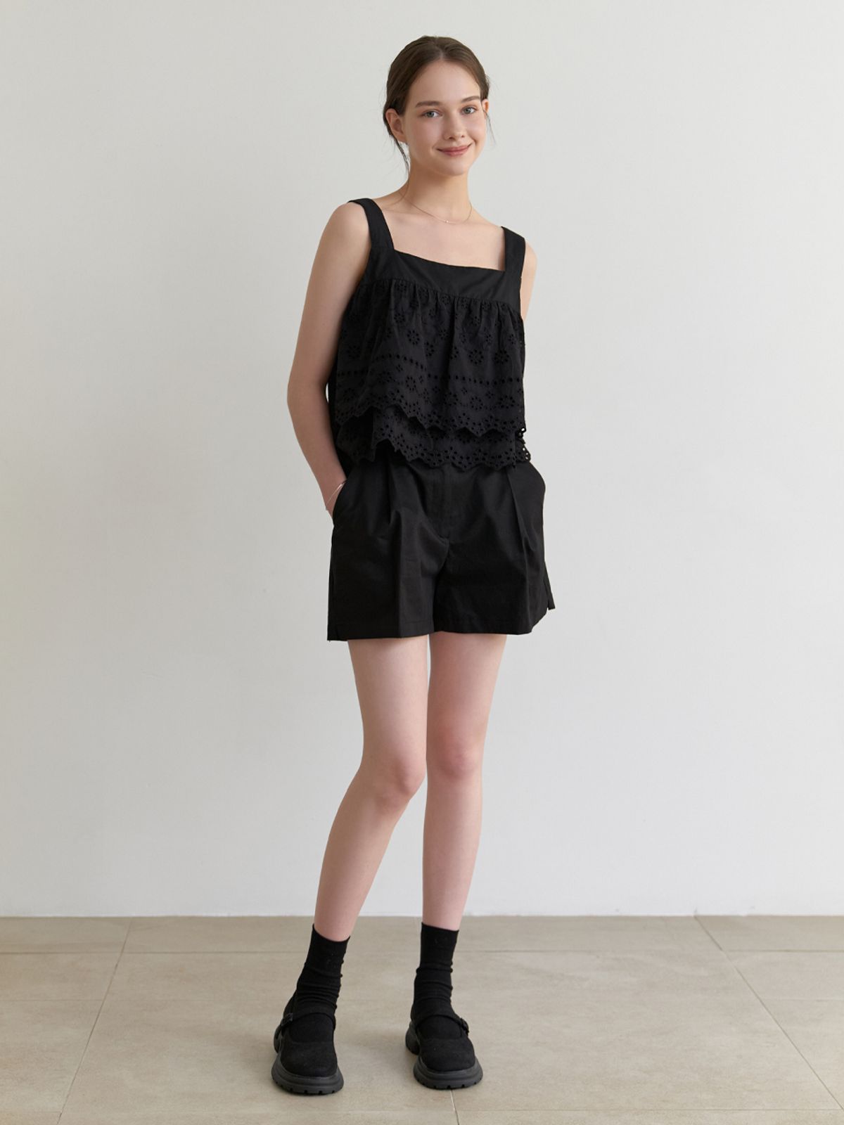 리엘(RE L) Trimming lace blouse (black)