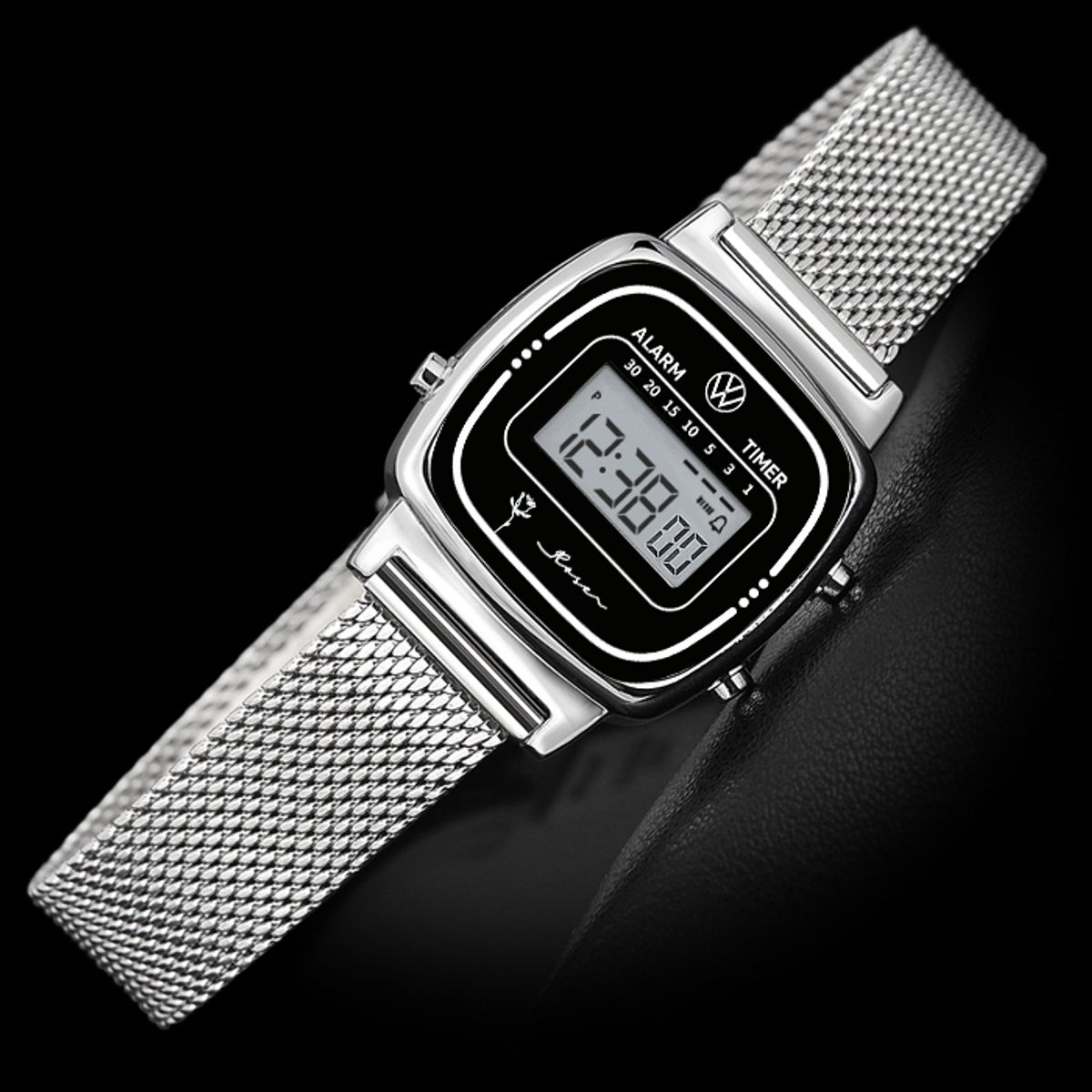 폭스바겐 와치(VOLKSVAGEN WATCH) 탄생화 레트로 디지탈 메쉬밴드 전자시계 블랙