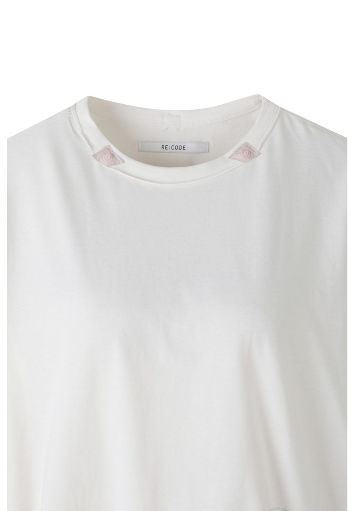 래코드(RECODE) Detachable Hoodie Round Neck Crop T-shirt_RJTAM23705WHX