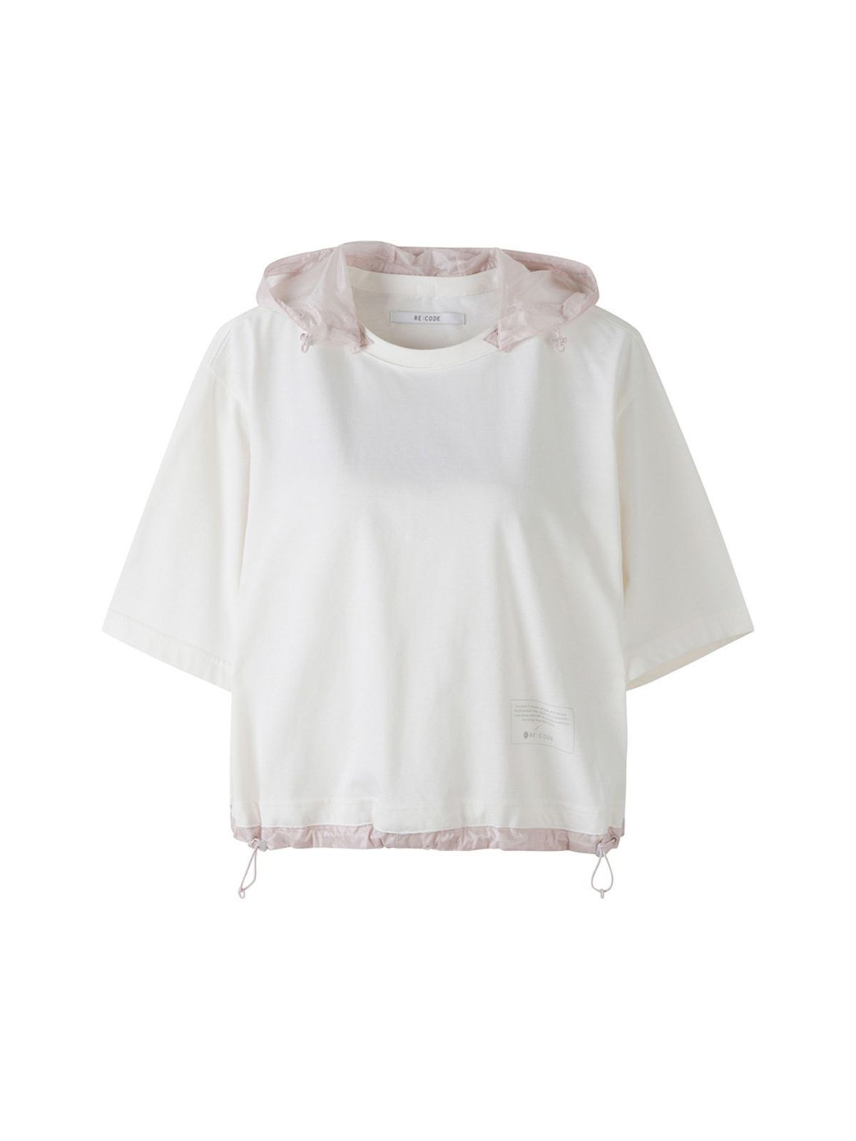 래코드(RECODE) Detachable Hoodie Round Neck Crop T-shirt_RJTAM23705WHX