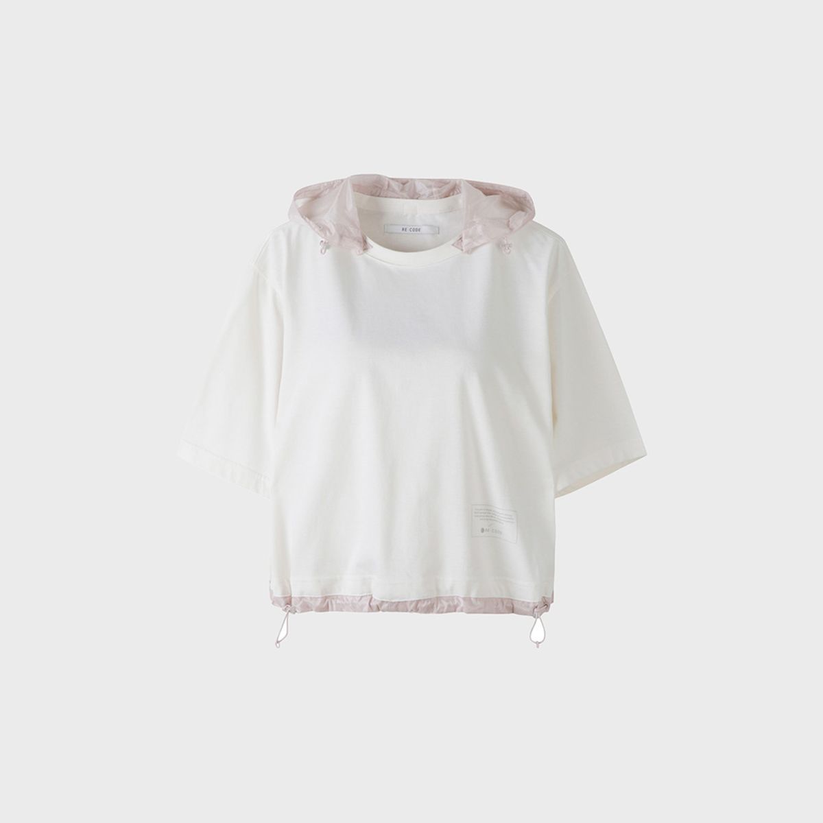 래코드(RECODE) Detachable Hoodie Round Neck Crop T-shirt_RJTAM23705WHX
