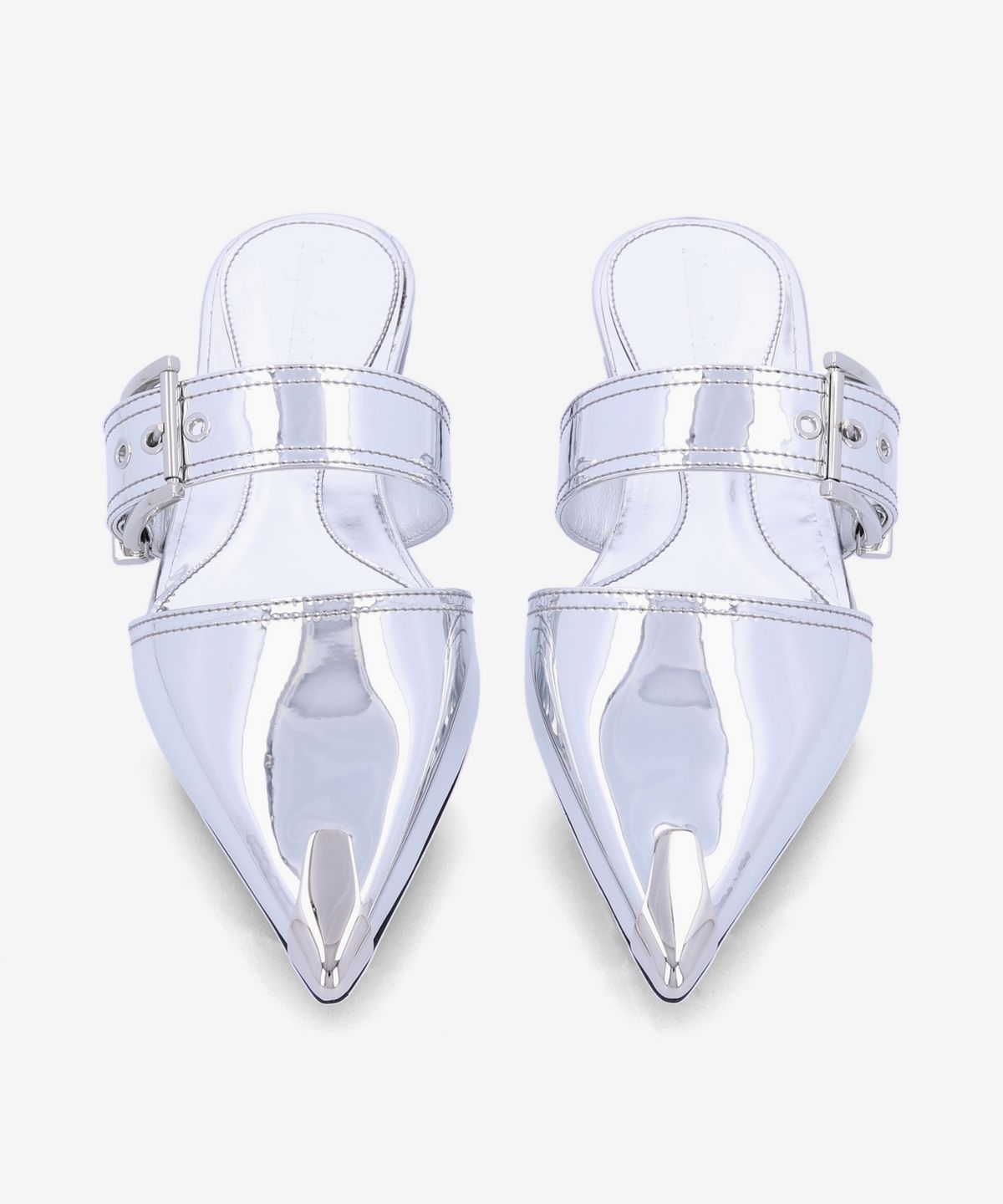 알렉산더 맥퀸(ALEXANDER McQUEEN) 펑크 버클 스트랩 뮬 - 실버 / 744490W4WG18100