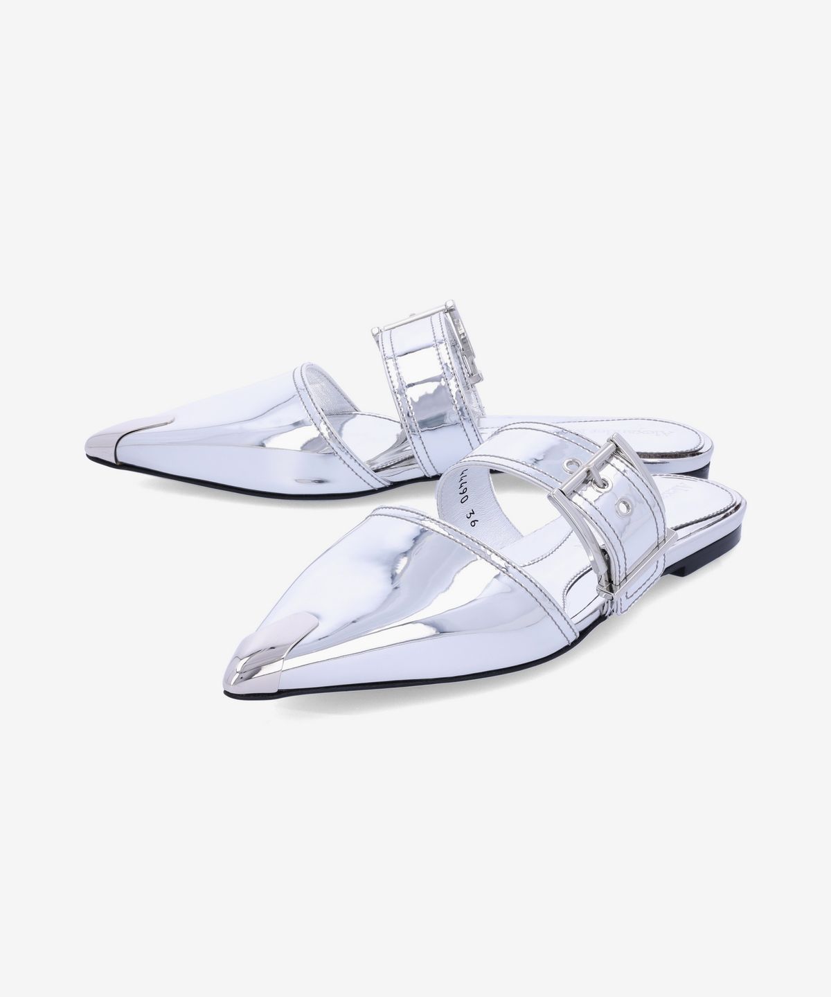 알렉산더 맥퀸(ALEXANDER McQUEEN) 펑크 버클 스트랩 뮬 - 실버 / 744490W4WG18100